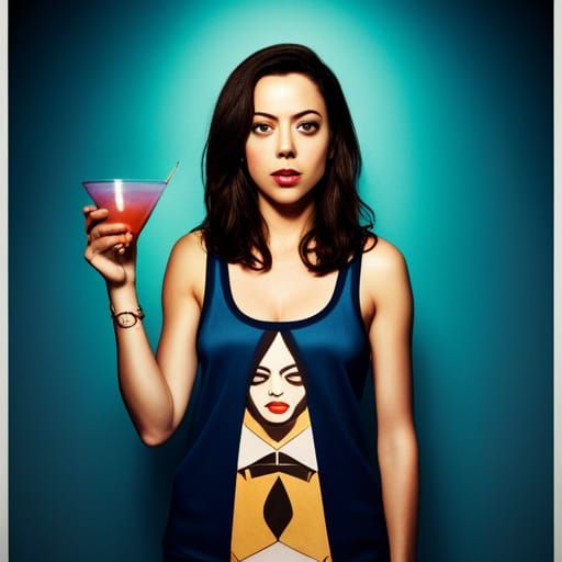 Aubrey Plaza Portrait with Martini Glass in 8k