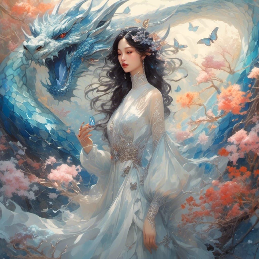Woman and Dragon in Fantasy Garden, Splash Art