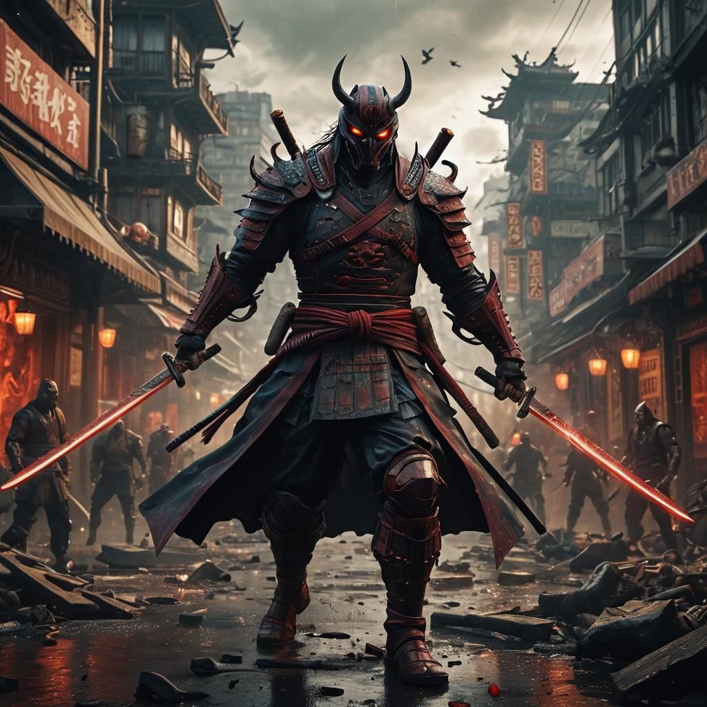 Carnage as Samurai in Epic Cityscape