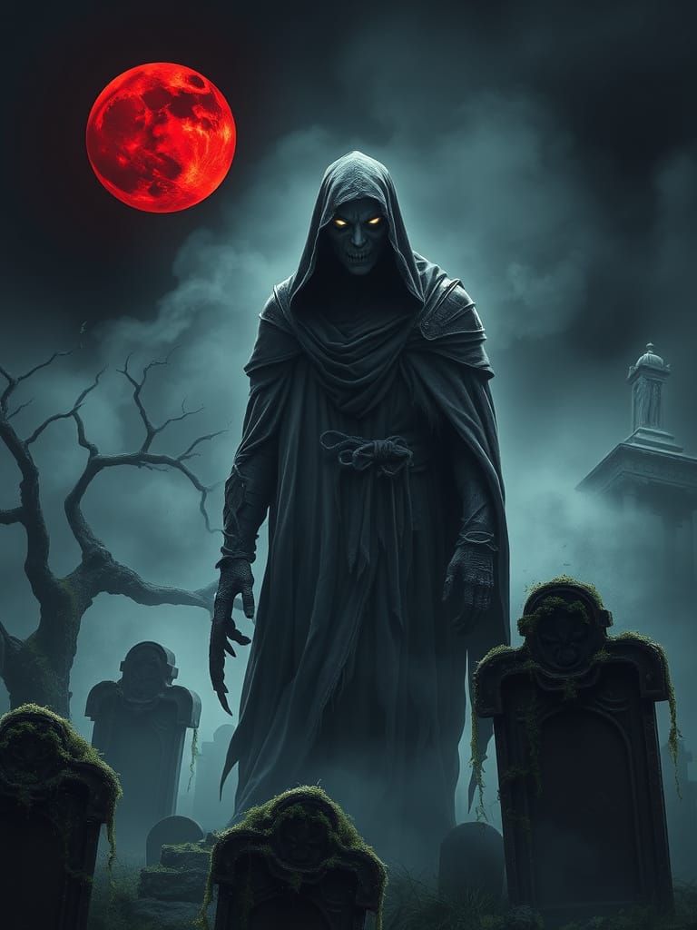 Ghostly Spectre Hovering in Gothic Cemetery