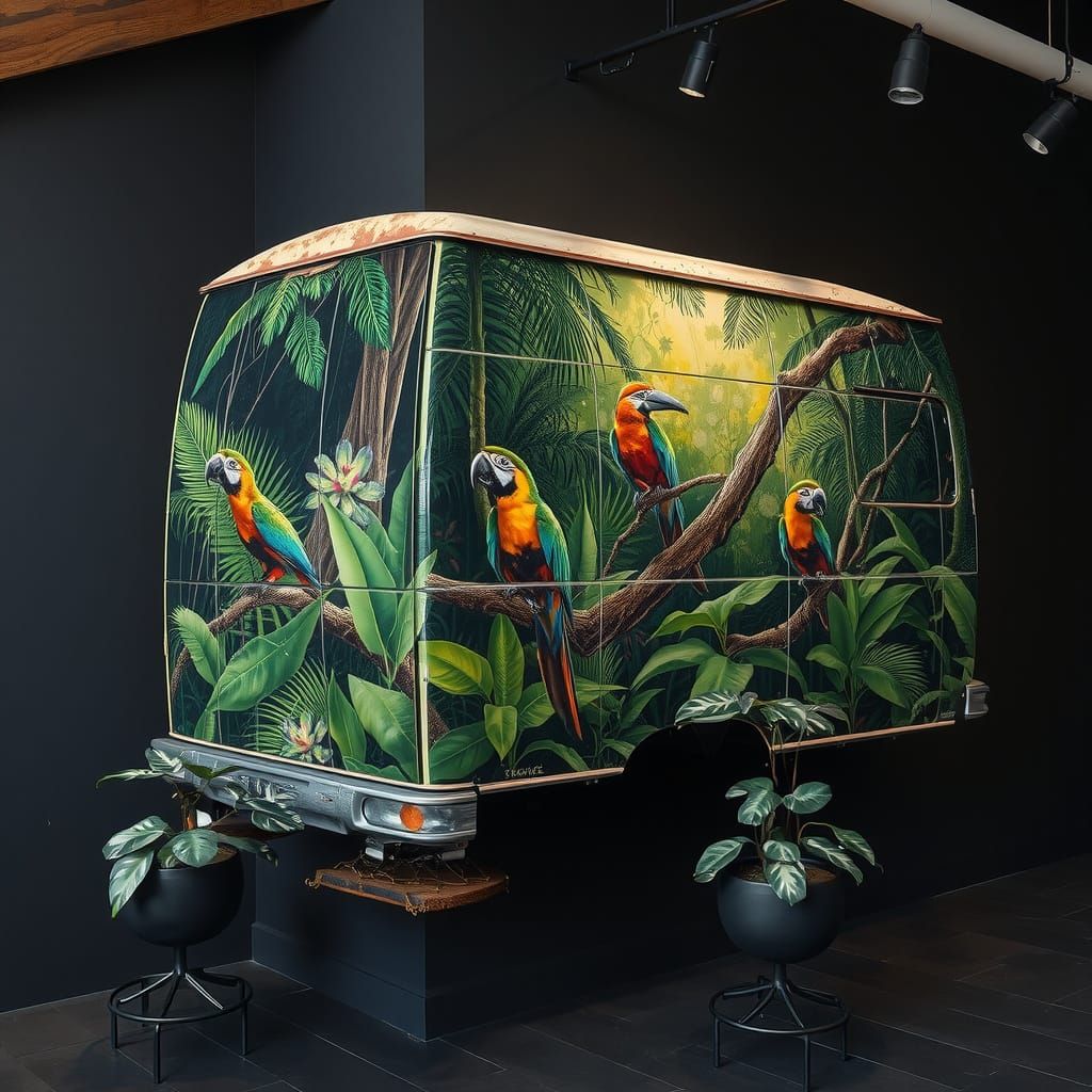 Airbrush Jungle Scene on Reclaimed Van Panel