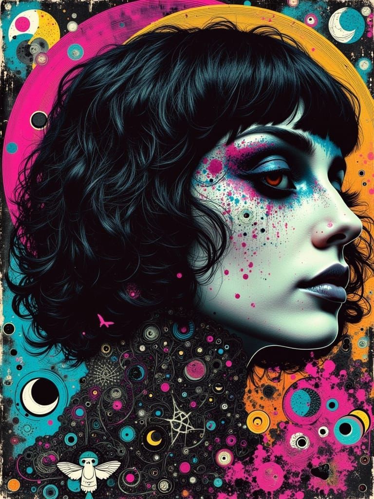 Gothic Abstract Portrait of a Woman in Zentangle Style