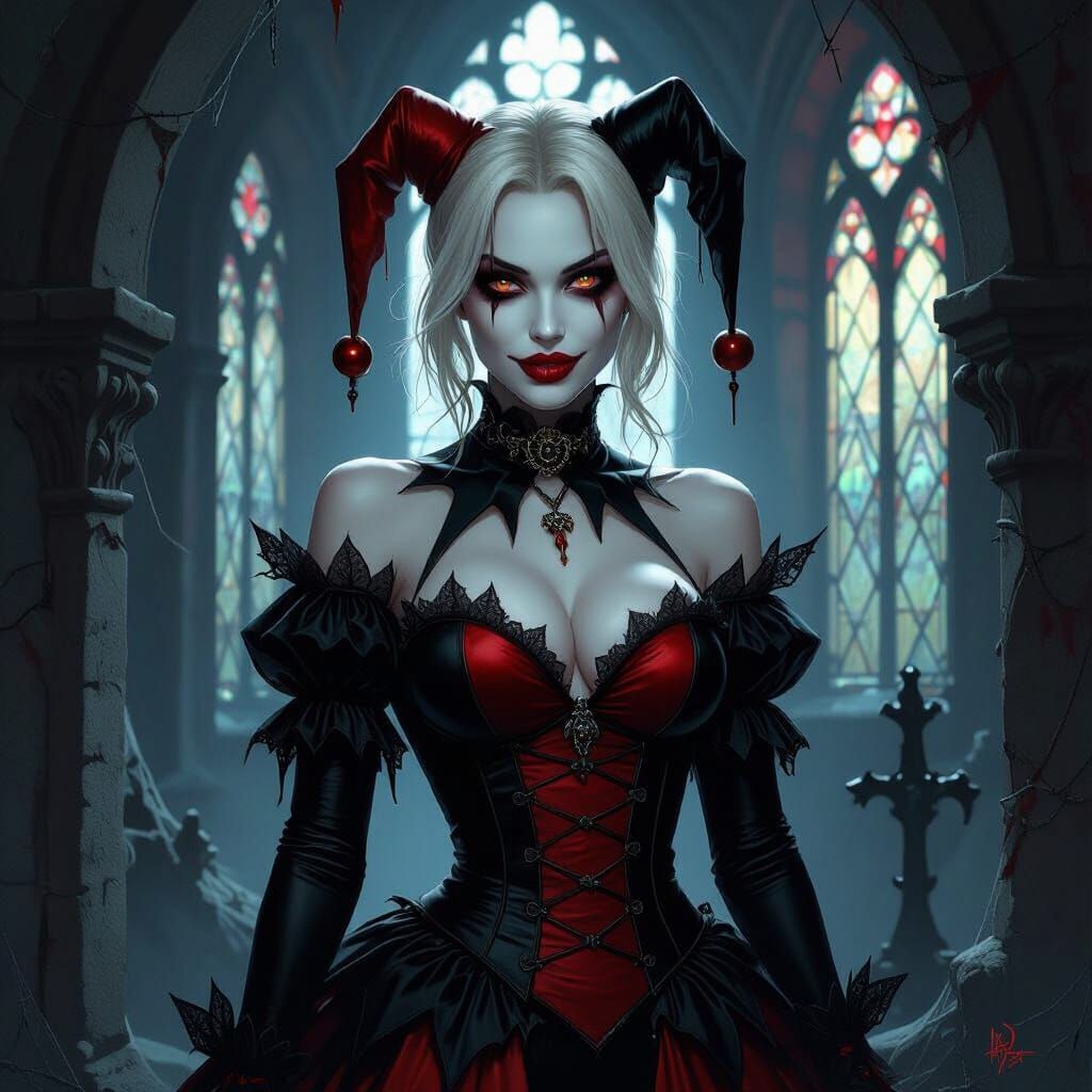 Gothic Vampire Harley Quinn in Victorian Gown