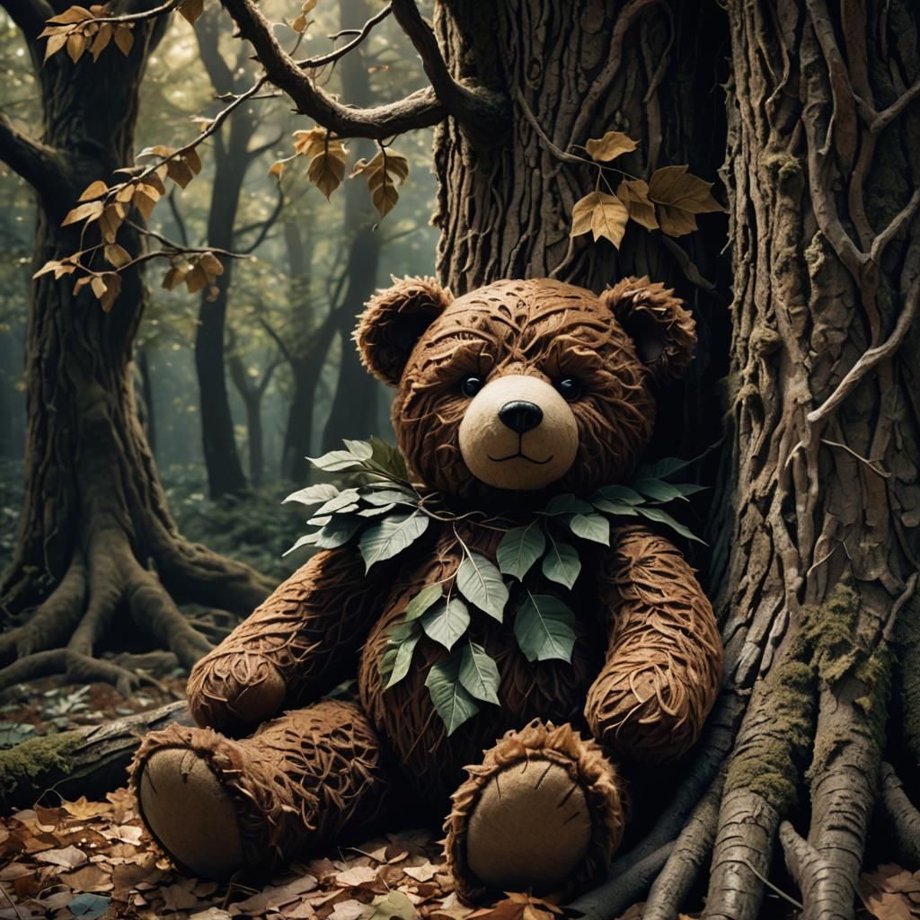 Eerie Wool Forest: Teddy Bear and Watching Tree