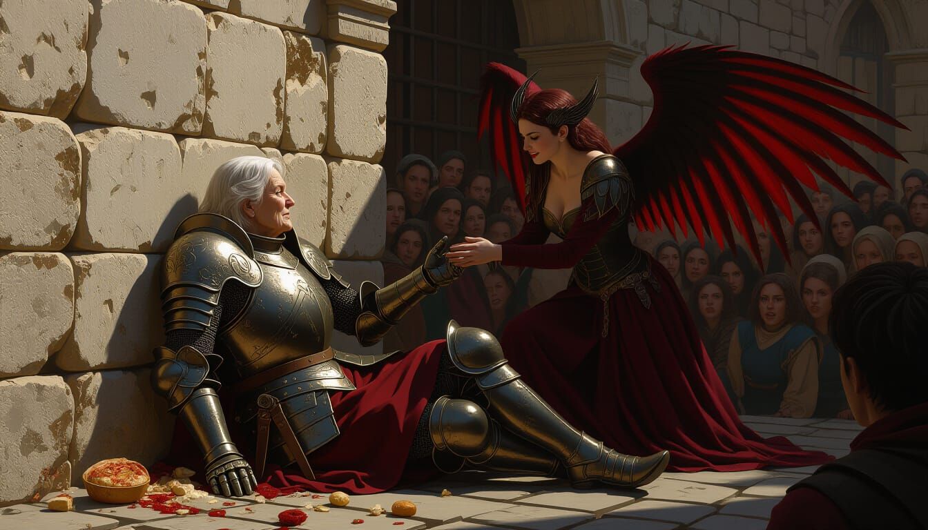 Knight Shielded by Demidevil in Baroque Style Painting