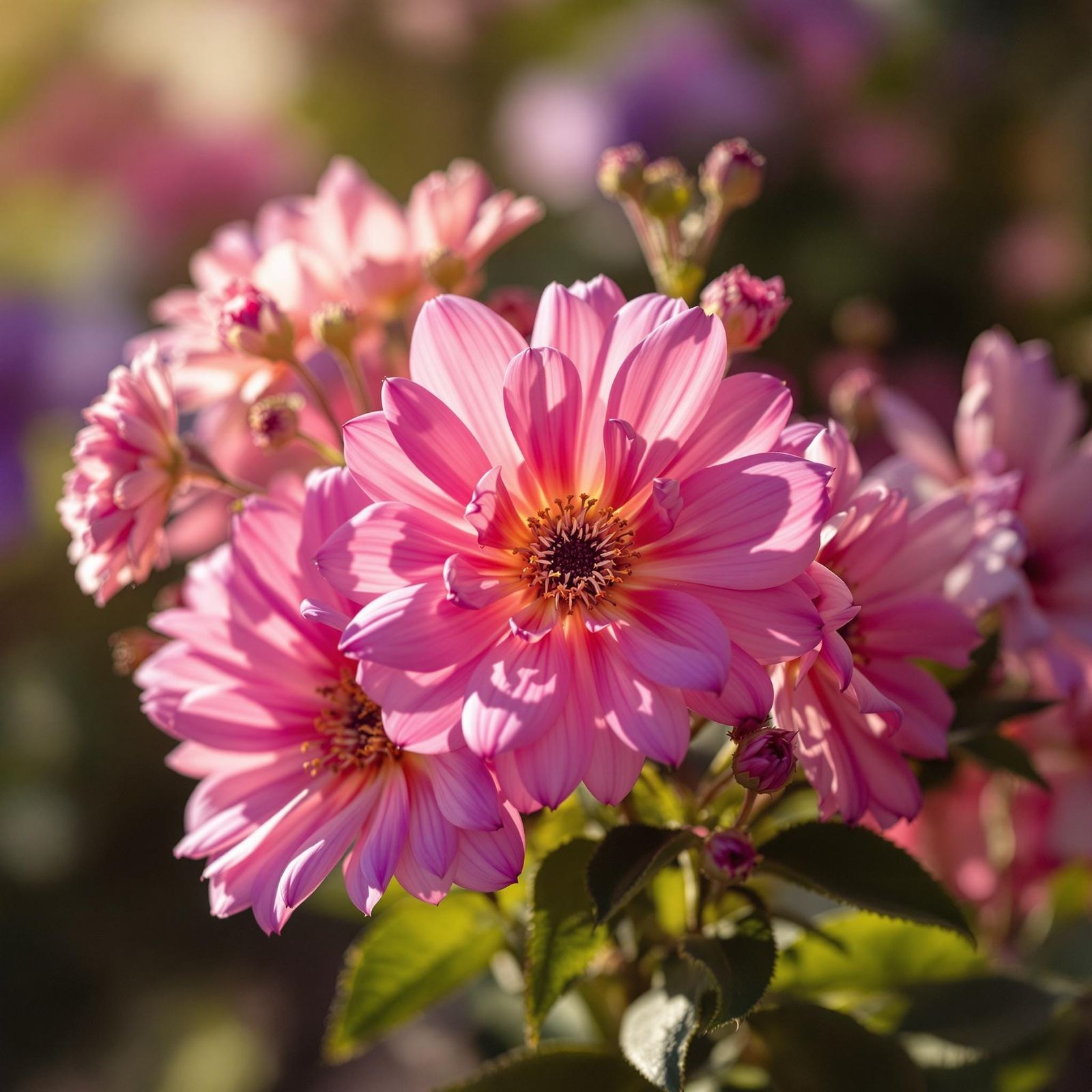 Delicate Pink and Purple Flower Bouquet in Soft Focus
