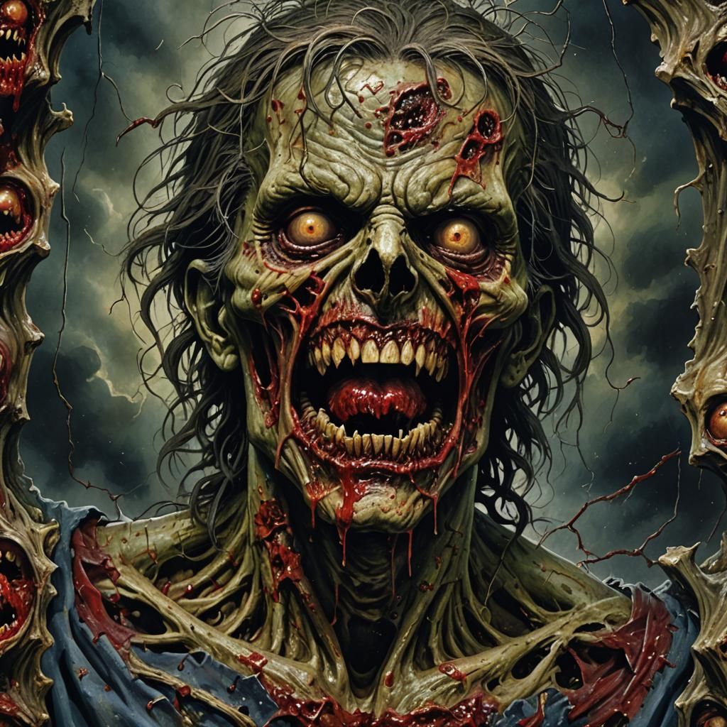 Rotting Zombie Head in Death Metal Style