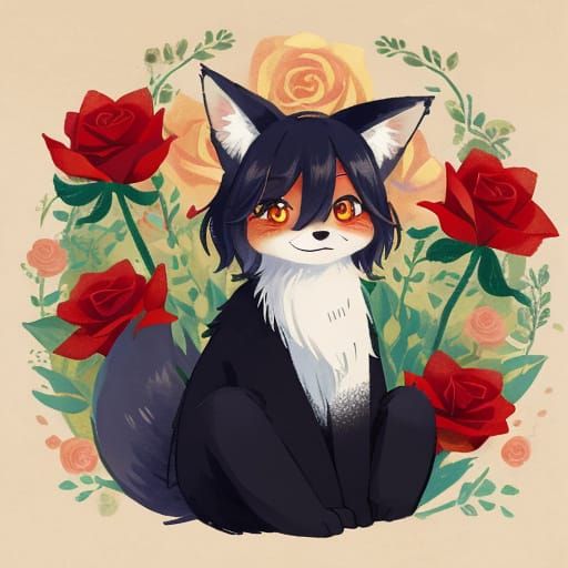 Furry Fox Surrounded by Roses