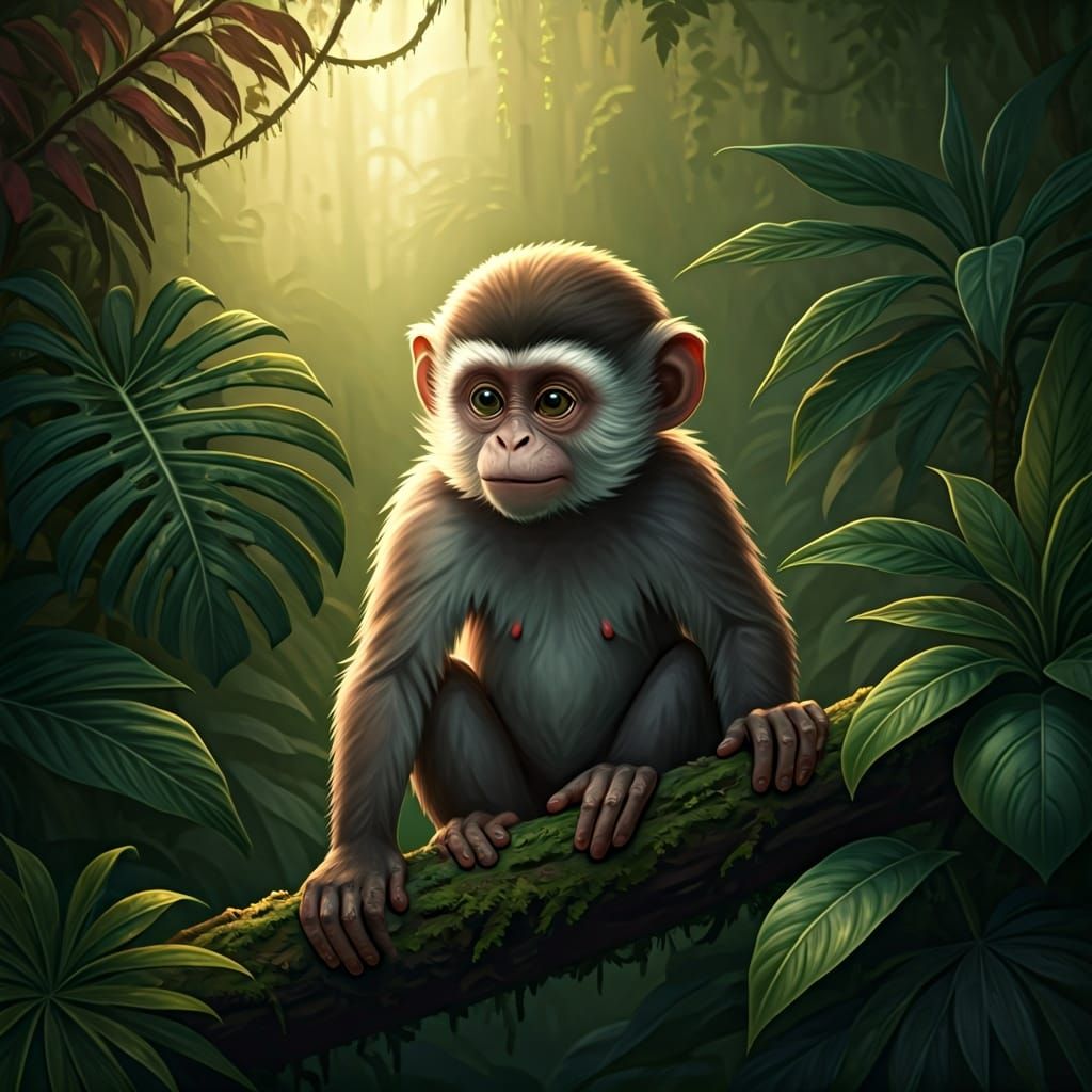 Monkey in Jungle, Digital Illustration