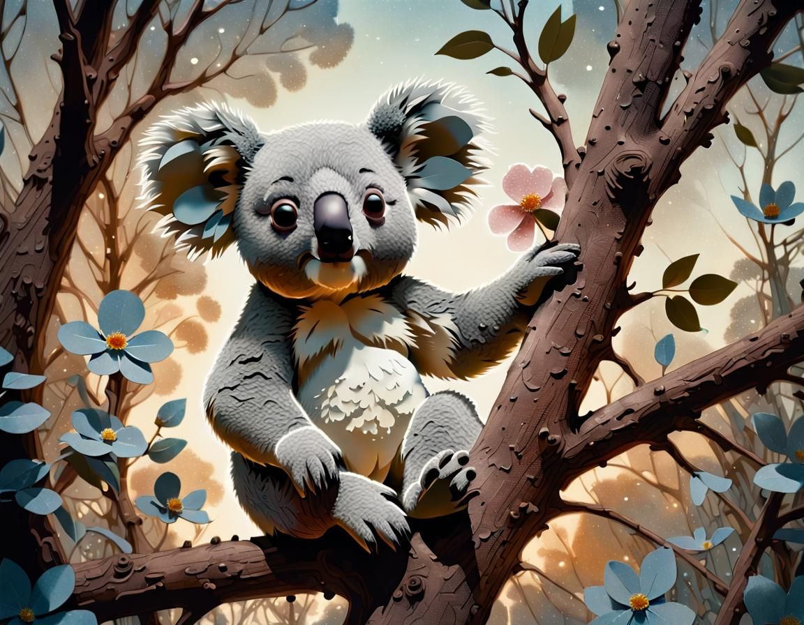 Koala Bear Double Exposure Silhouette in Chiaroscuro Style