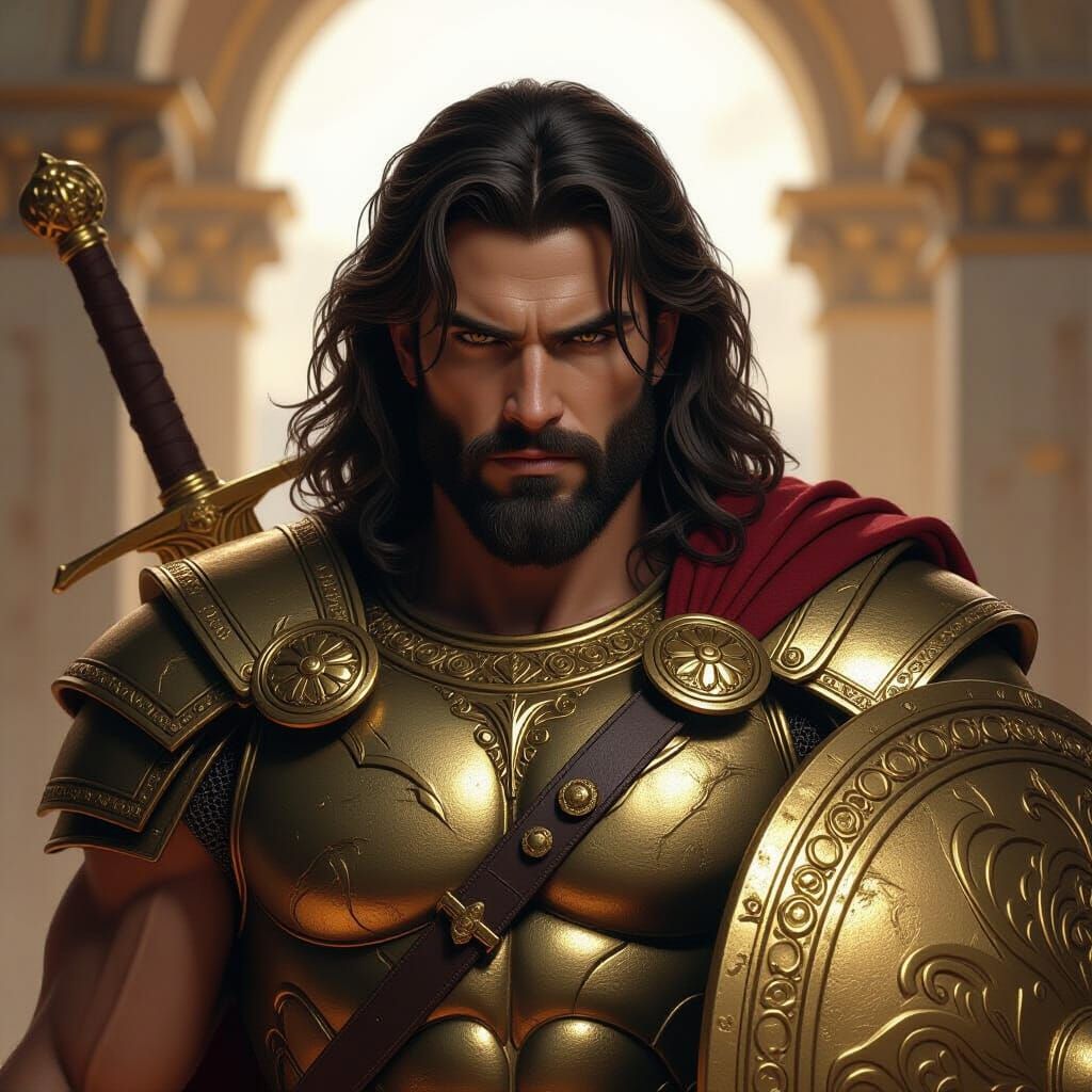 Ares, God of War, in Golden Armor Portrait