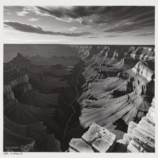 Ink drawing, South Rim, Grand canyon, sunset, looking across at the North Rim.