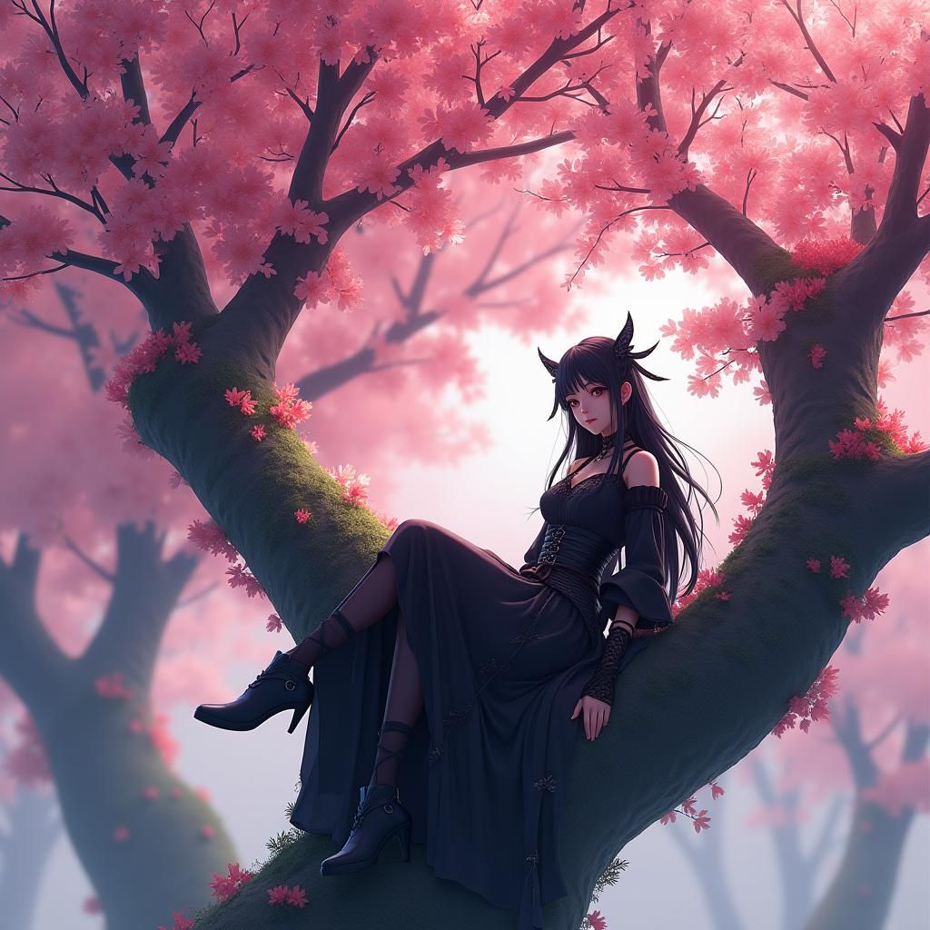 Kuromi in Cherry Blossoms: 8k Matte Painting