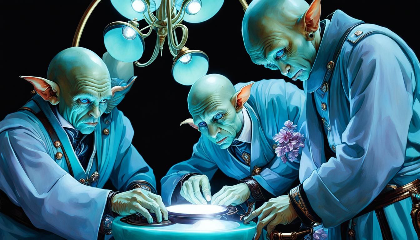 Turquoise Goblin Surgeons in Art Nouveau Style