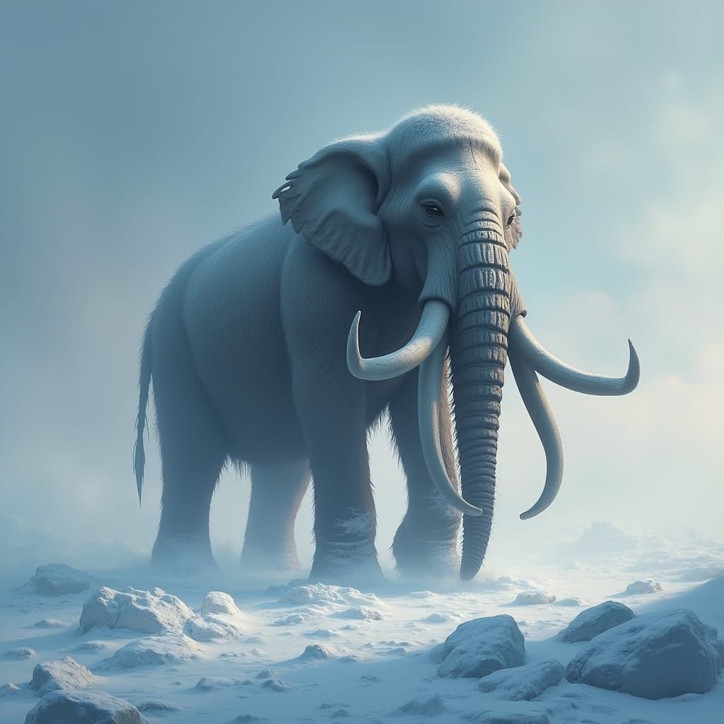 Majestic Mammoth Roams Frozen Tundra Landscape
