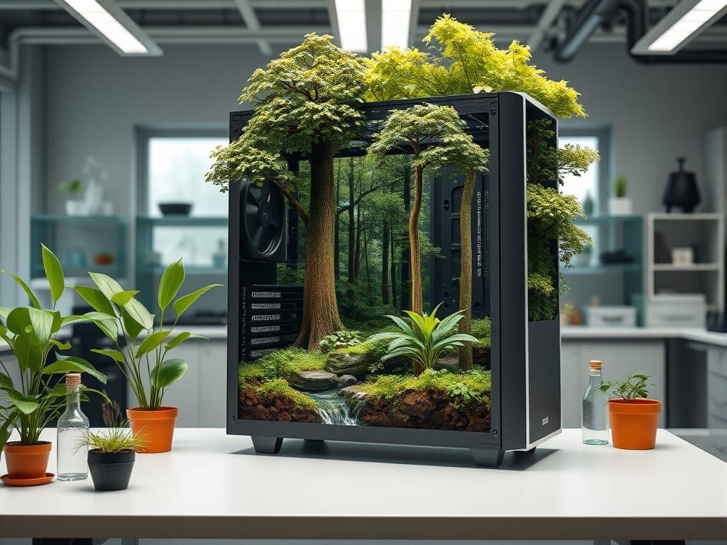 Forest Ecosystem Inside Open Computer Tower