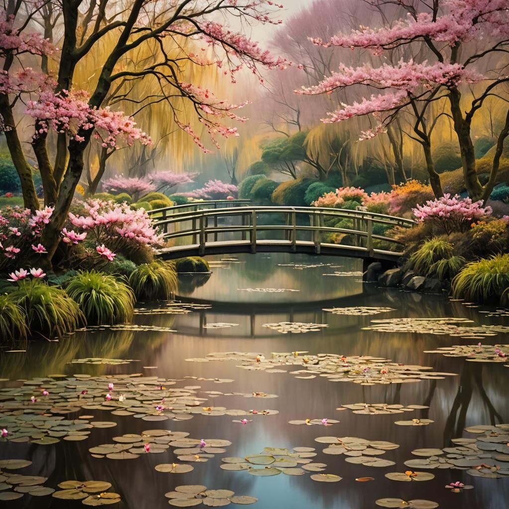 Seasonal Water Lilies in Impressionist Style