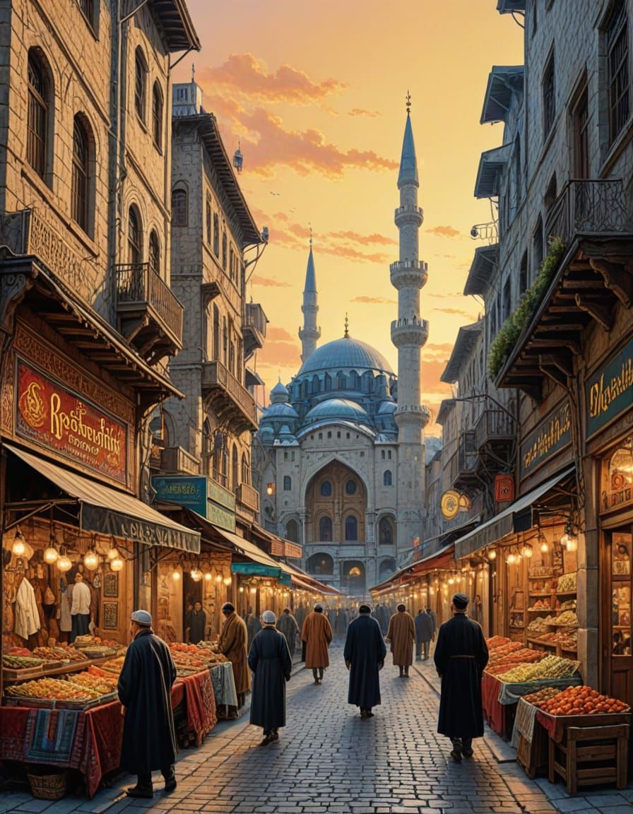 Vibrant Ottoman Bazaar in Constantinople
