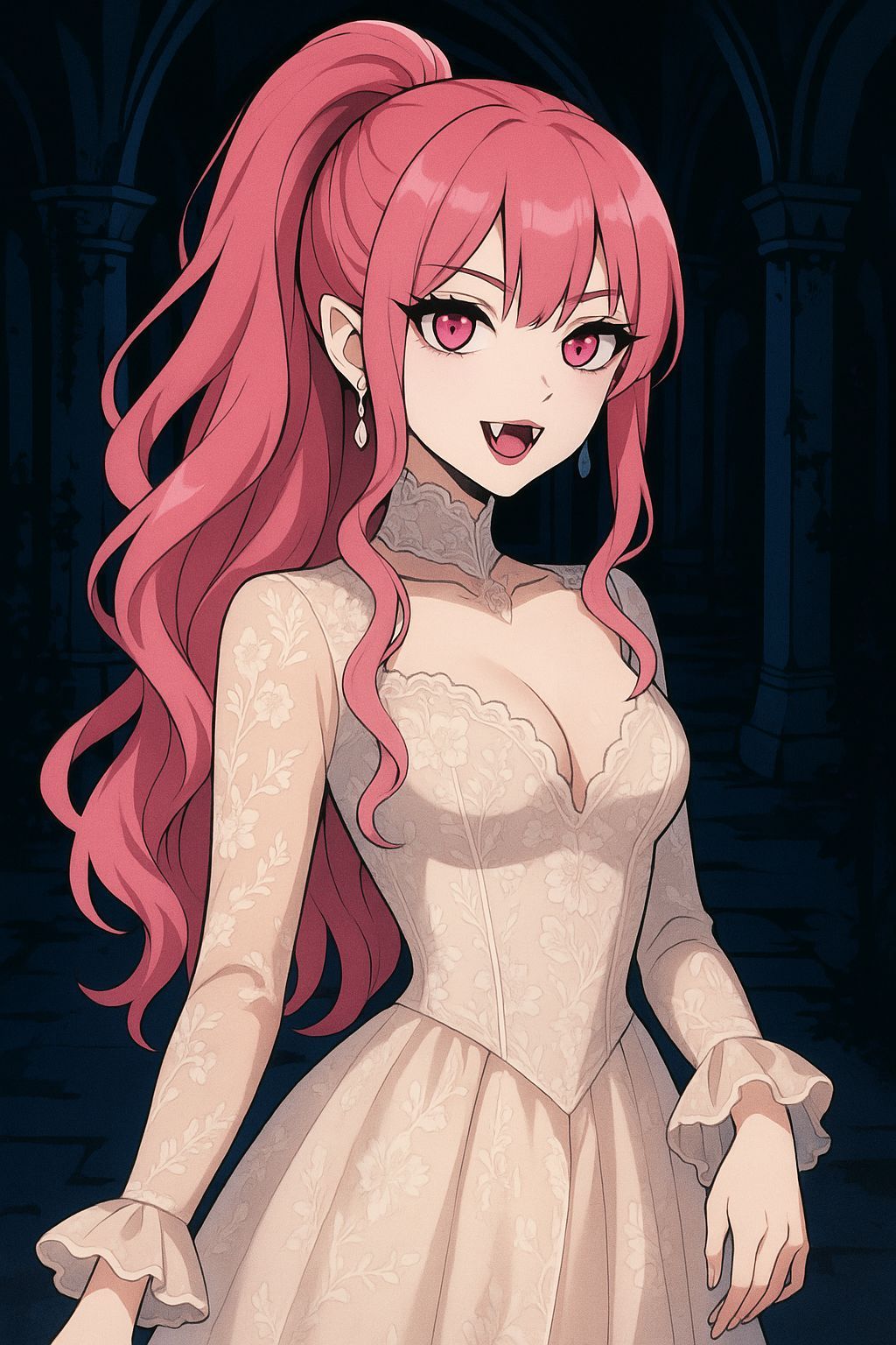 Fantasy Portrait of a Pink-Haired Vampire with Heart Pupils