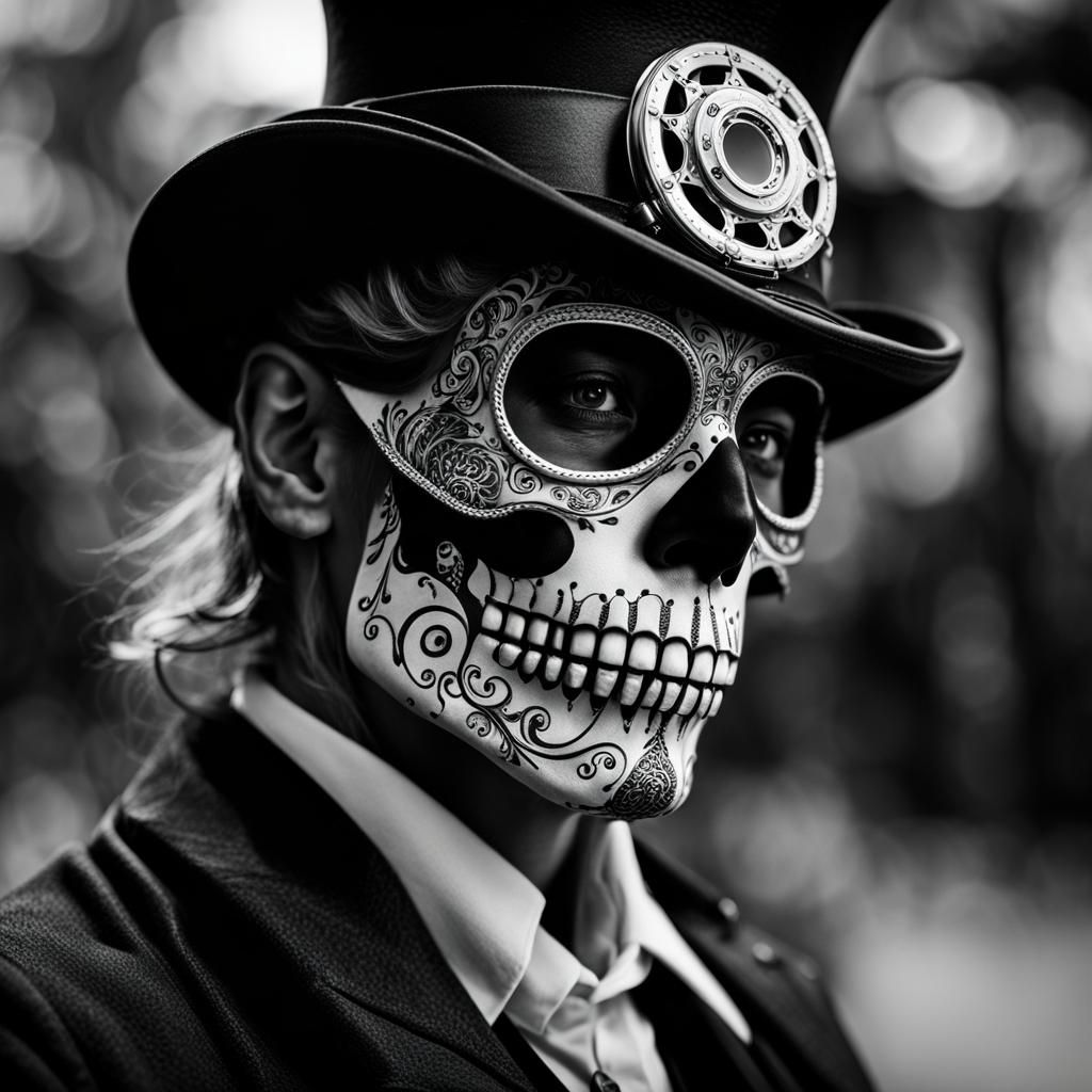 Steampunk Sugar Skull Coloring Page for Adults