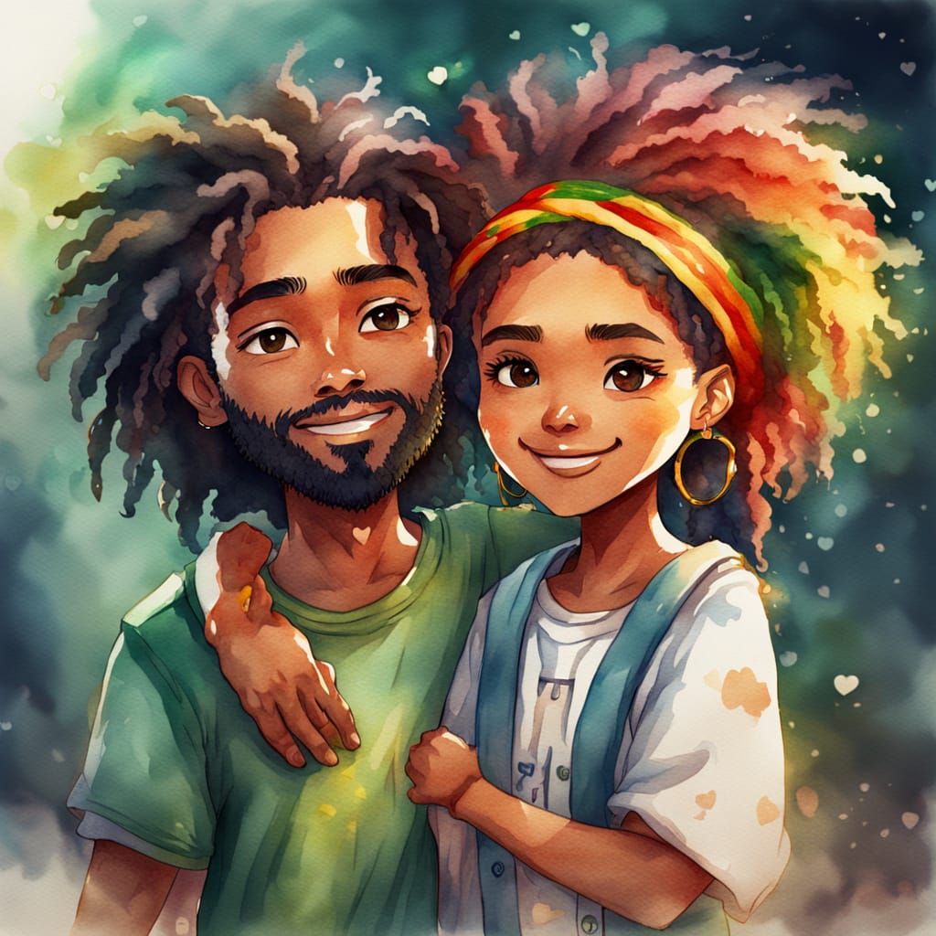 Brazilian Chibi Couple in Watercolor Style