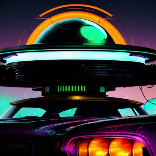 Alien Builds UFO from Classic Car in Retro-Futuristic Style