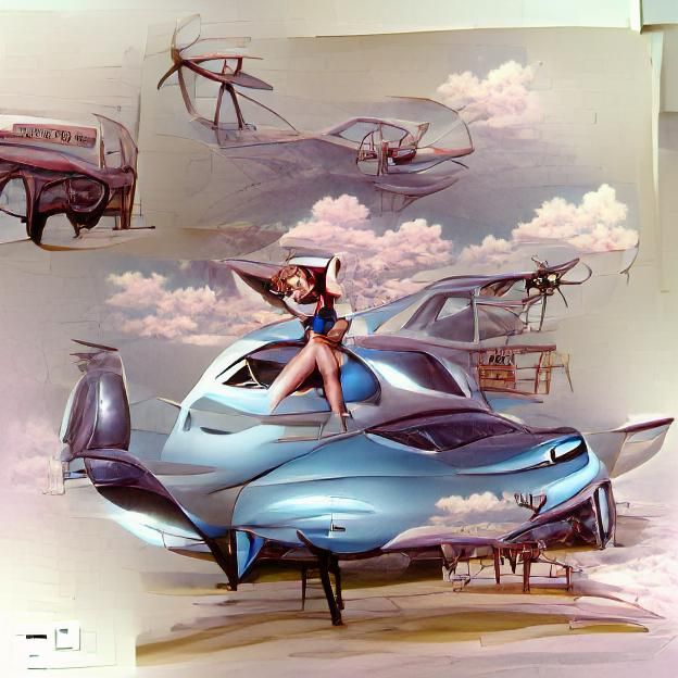Pinup Girl and Flying Car: Retro Future