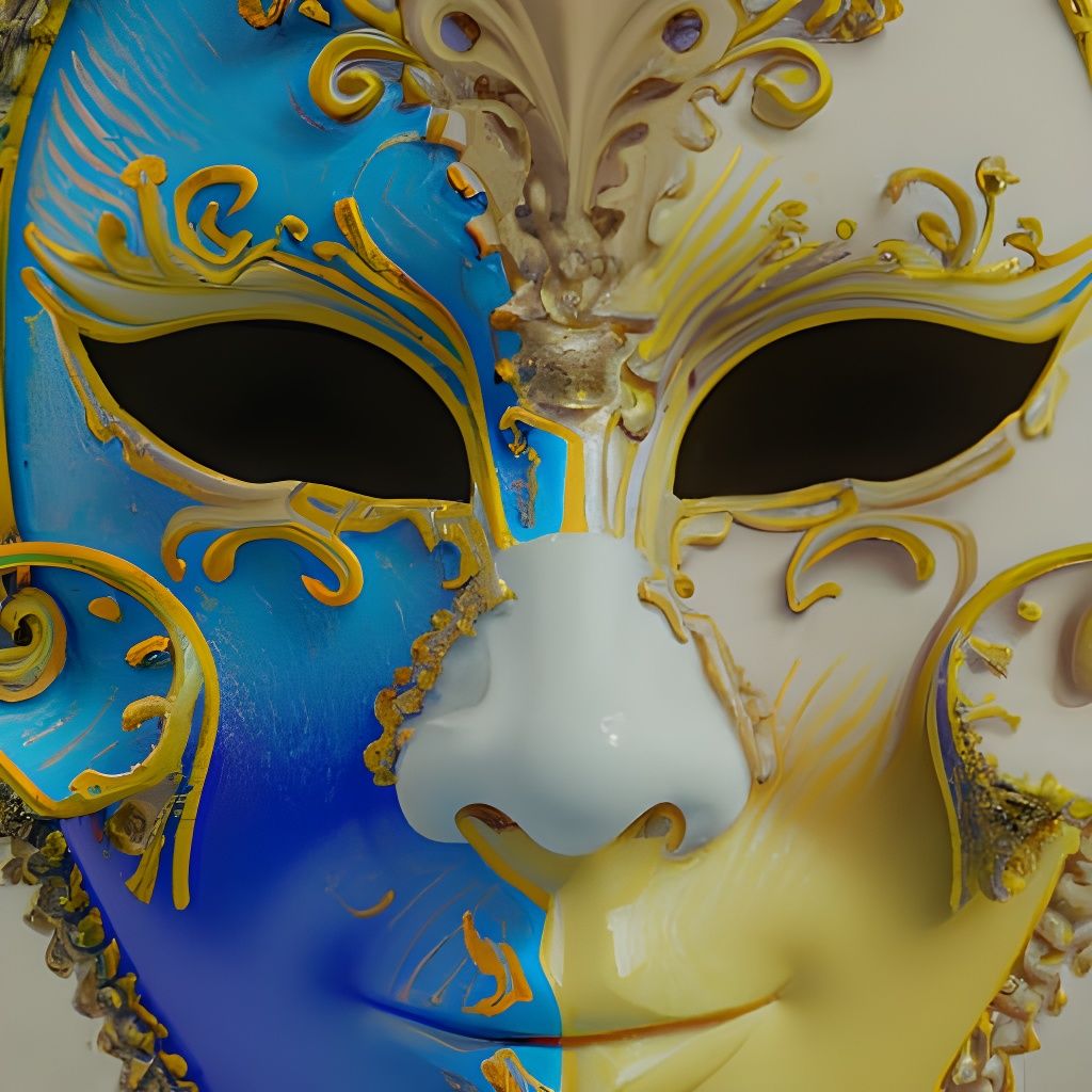 Hyperdetailed Venetian Mask in Yellow and Blue
