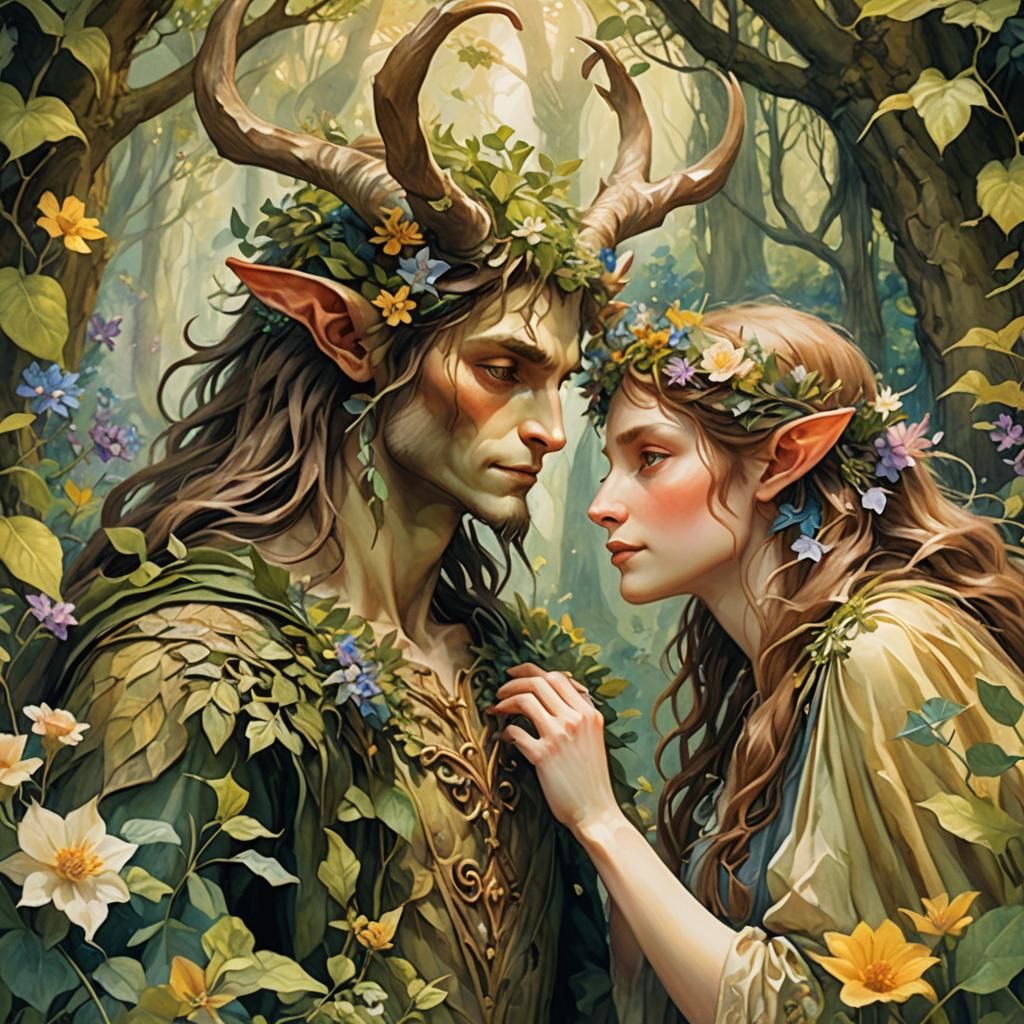 Faun Wedding in Enchanted Forest: Fantasy Illustration