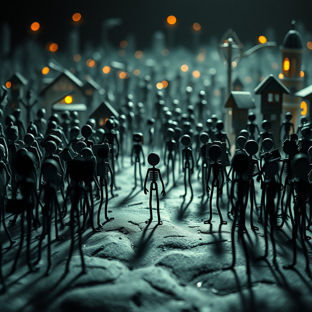 Hyperrealistic Stick Figure World in Dramatic Lighting