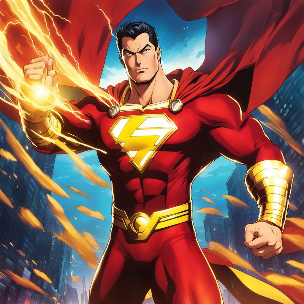 Shazam in Cel-Shaded Anime Style
