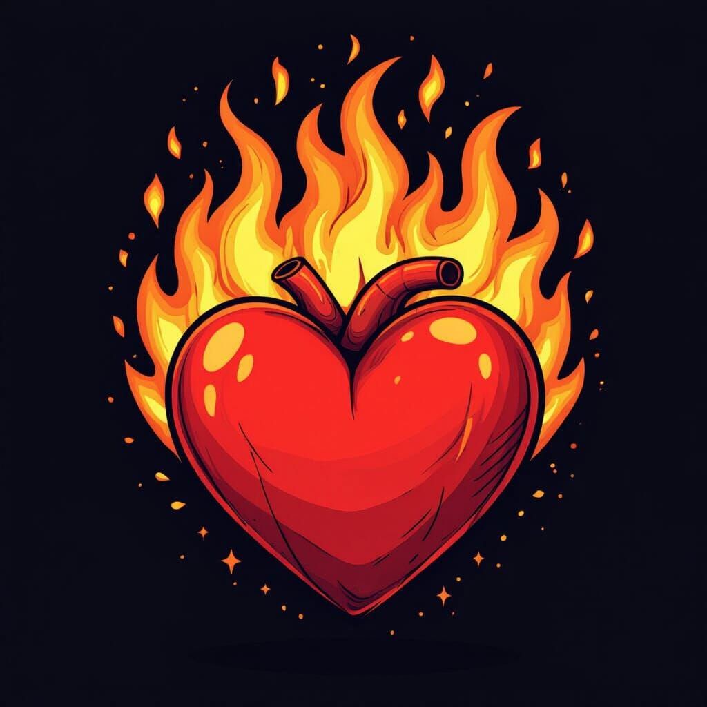 Fiery Red Heart Vector Illustration