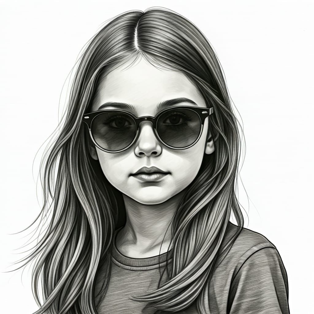 Girl in Sunglasses: Hyperrealistic Charcoal Drawing