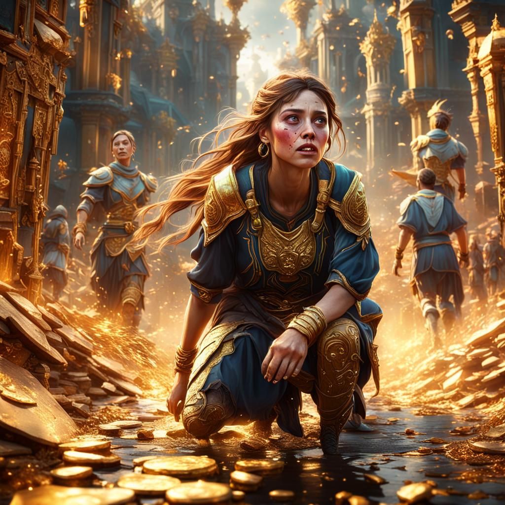 Girl Crying Tears of Gold in Detailed Matte Painting