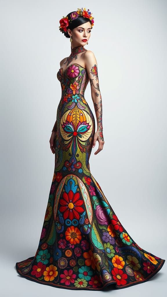 Haute Couture Stained Glass Circus Gown in Mosaic Fashion