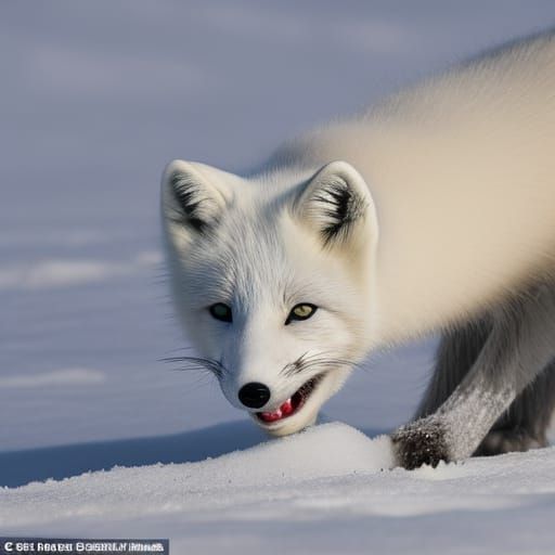 Arctic Fox Leaps for Prey: Detailed Matte Painting