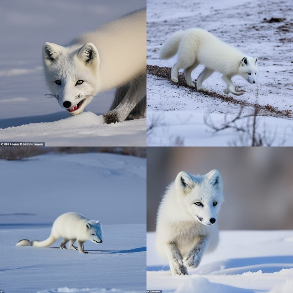 Arctic Fox Hunting Mouse in Snowy Landscape