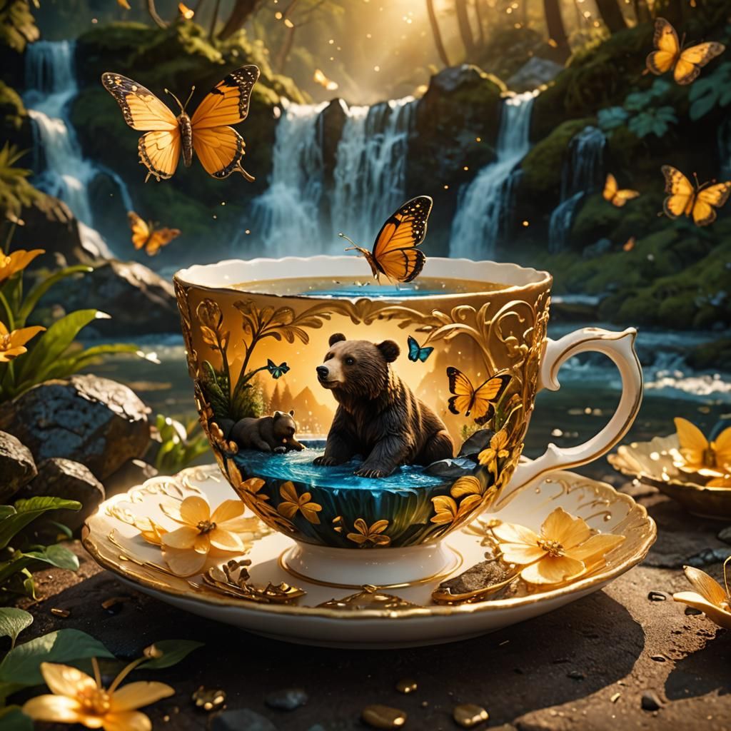 Teacup Waterfall Scene in Golden Hour Lighting