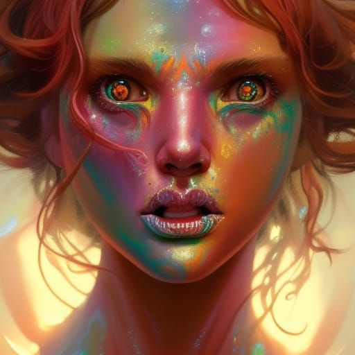 Menacing Rainbow Mermaid Eats Starfish: Hyperdetailed Portra...