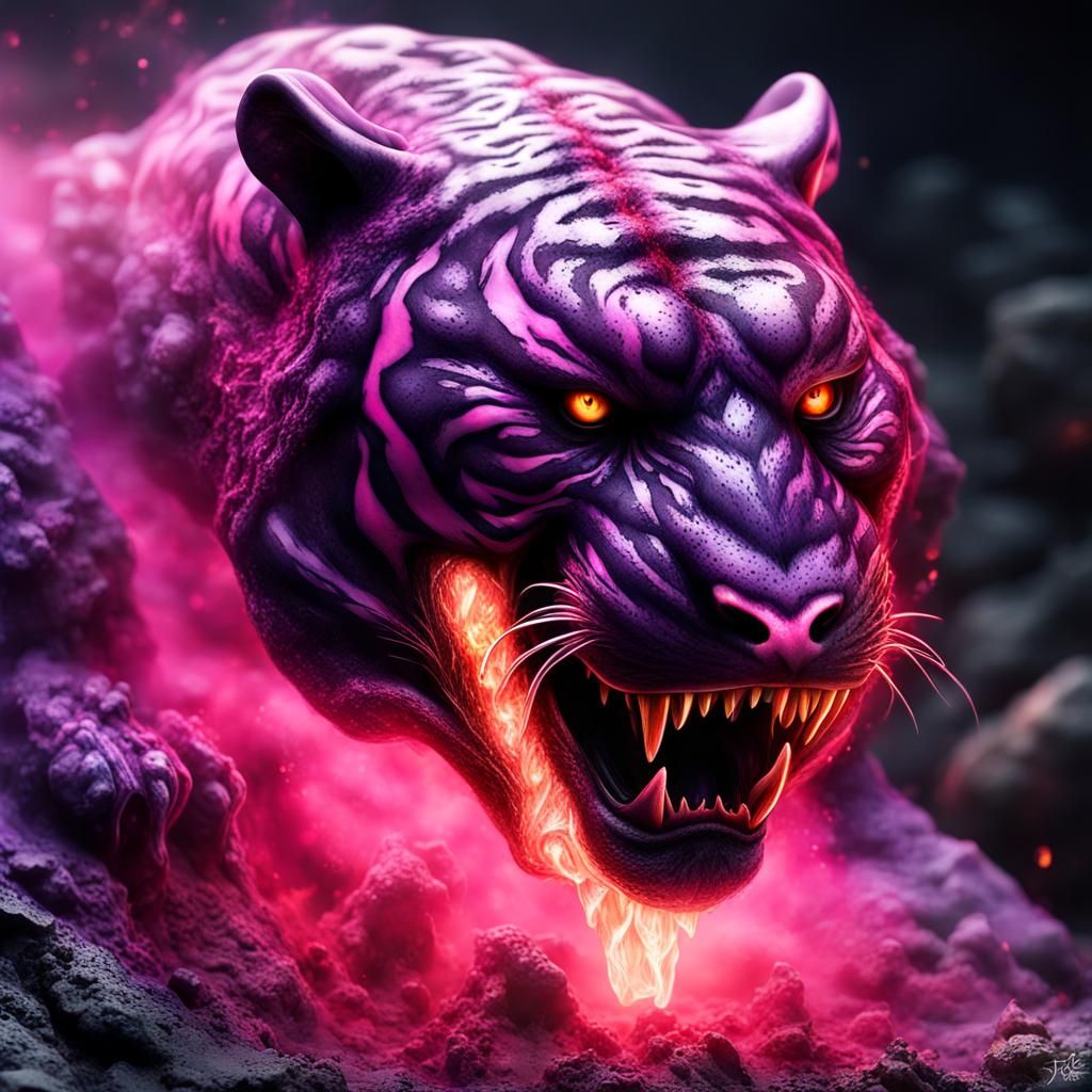Demonic Lava Bear-Tiger Hybrid in Macabre Art Style