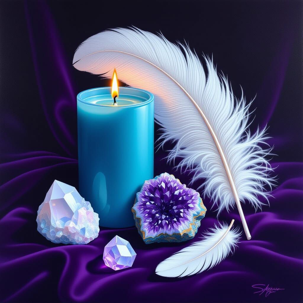 Amethyst and Candle Still Life in Stylized Realism