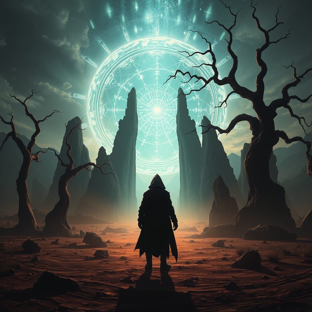 Ethereal Portal in a Desolate Landscape