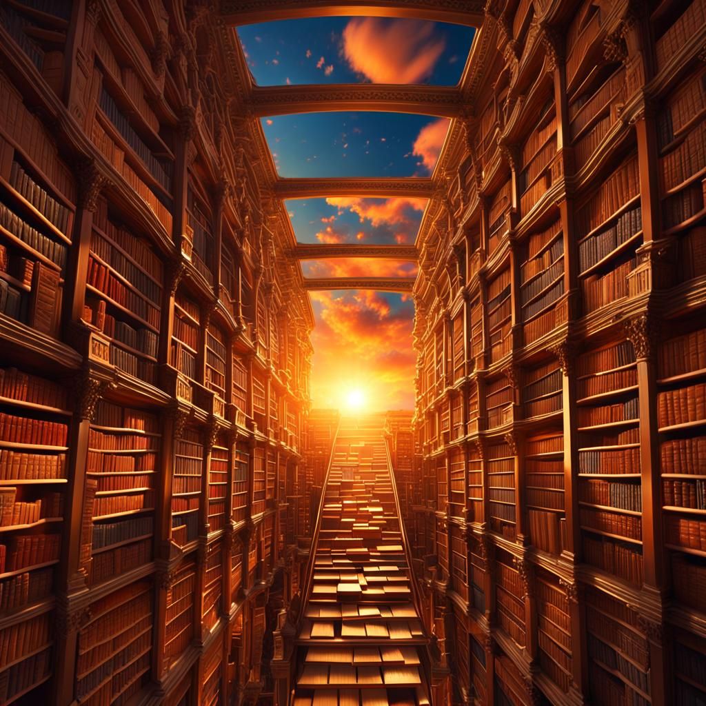 Infinite Library at Sunset: Digital Matte Painting