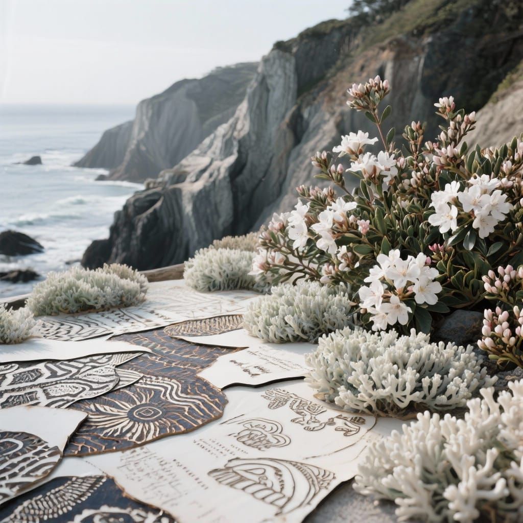 Minimalist Kalmia Cliffside Coastal Scene in Arte Filigrana ...