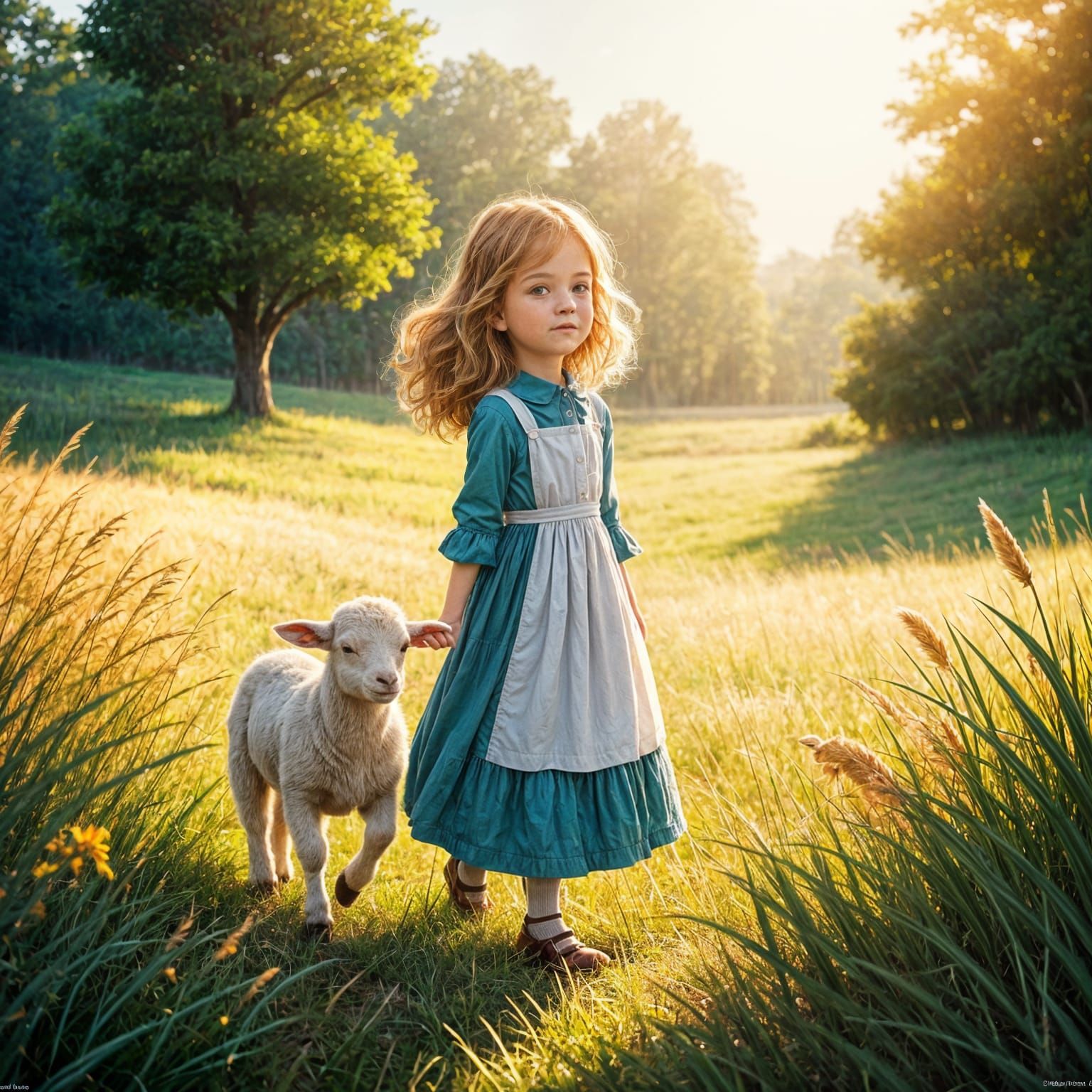 AI Generates Classic Nursery Rhyme Scene: Mary and Her Lamb