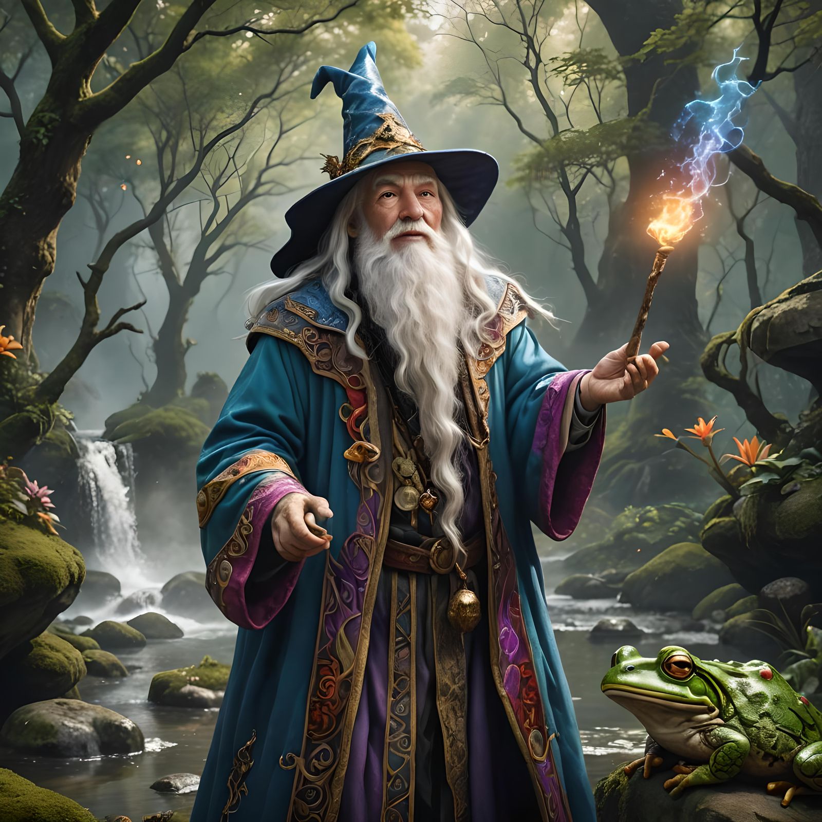Colorful Wizard Casting Spell, Fantasy Art