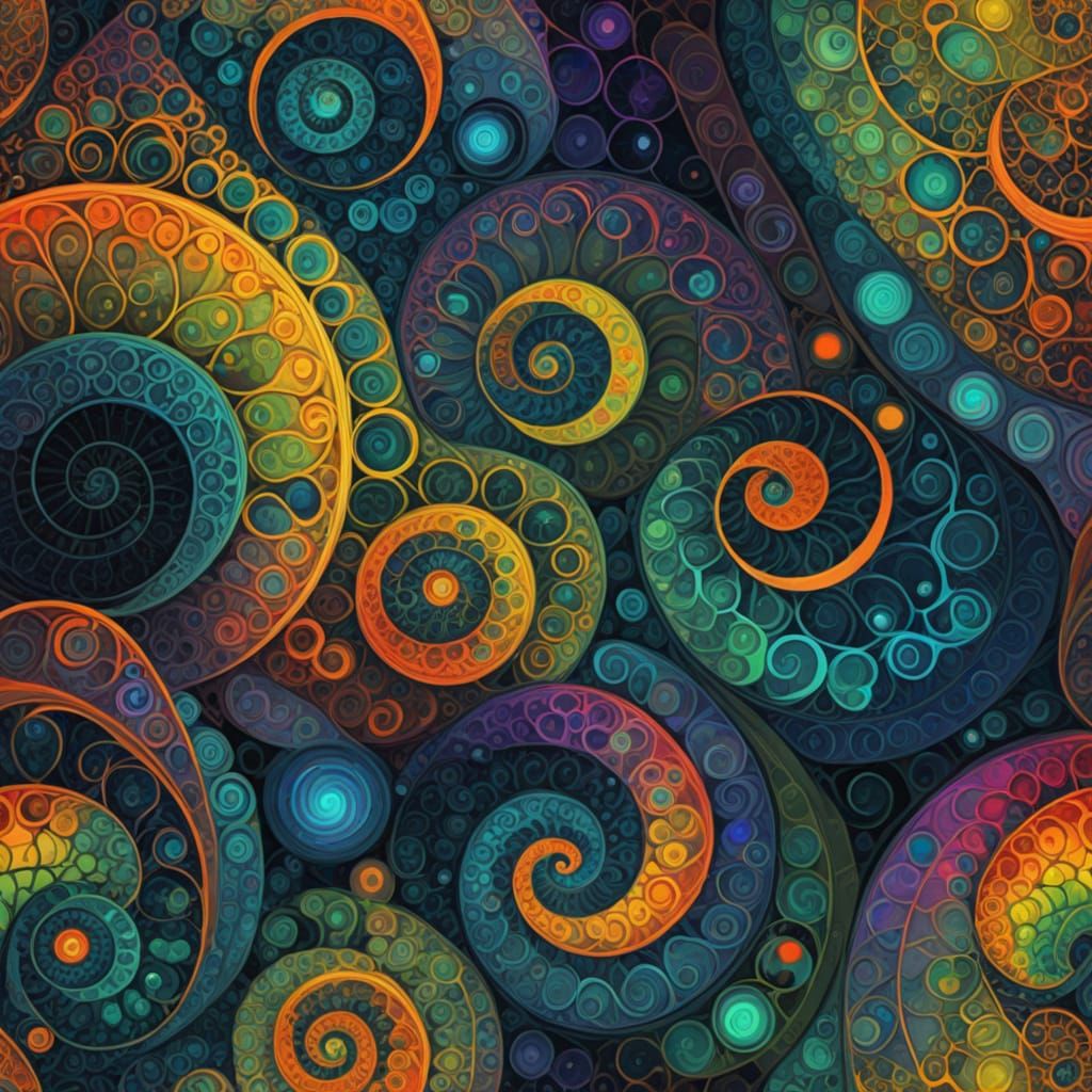 Abstract Fibonacci Landscape in Solarpunk Style