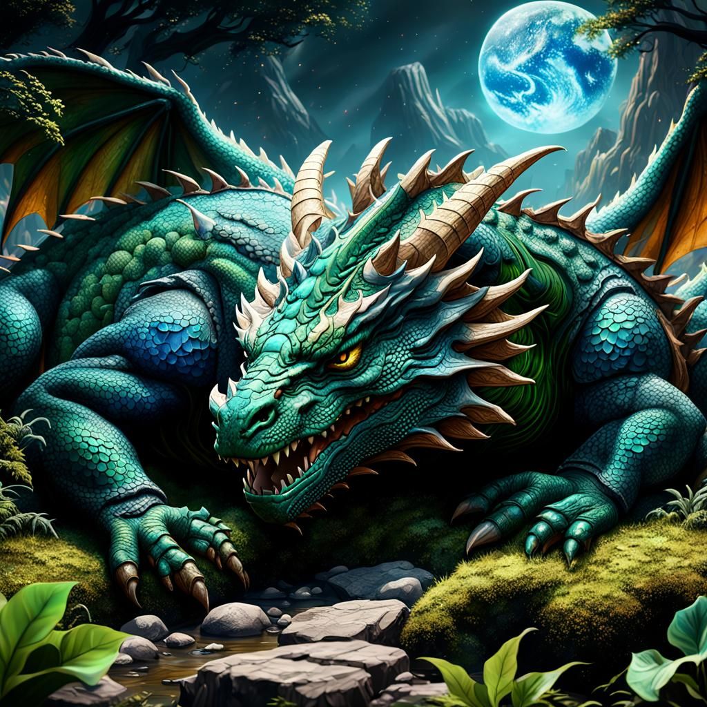 Sleeping Earth Dragon in Detailed Matte Painting