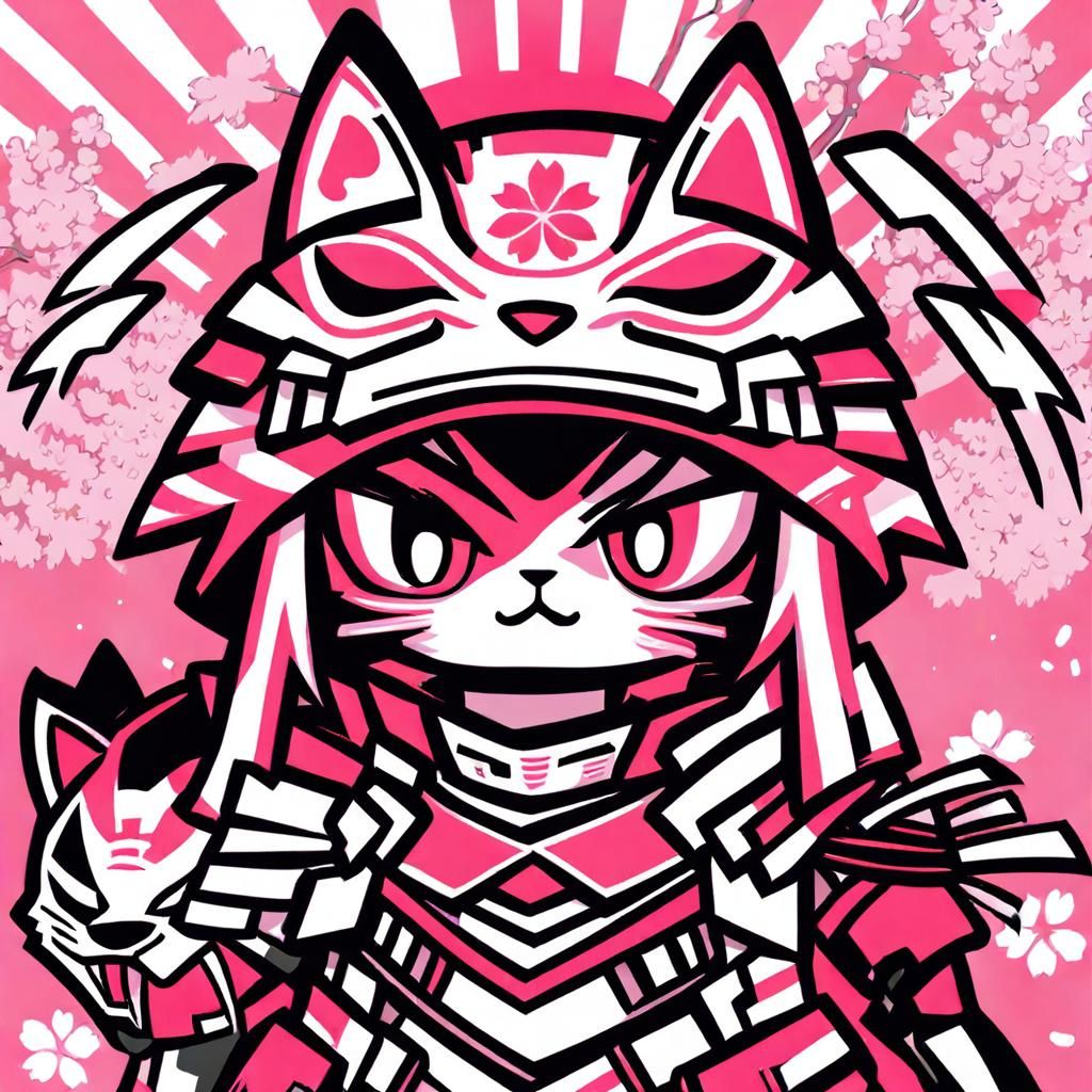 Pink Cherry Blossom Neko Samurai Anime