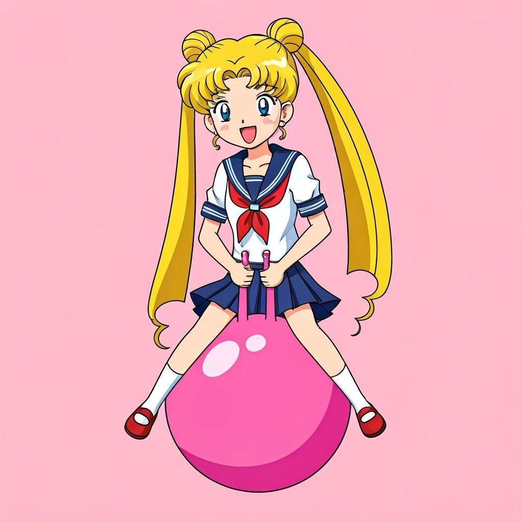 Usagi Tsukino Bouncing on Pink Hopper Ball